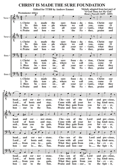 Christ Is Made The Sure Foundation A Cappella TTBB (arr. Edited for TTBB by Andrew Emmet.)