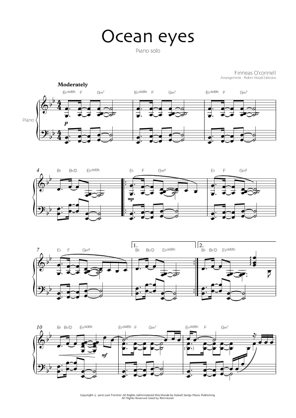 Ocean Eyes (arr. Robin Hood Editions)