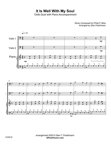 IT IS WELL WITH MY SOUL - Cello Duet with Piano Accompaniment (arr. Glen Poehlmann)