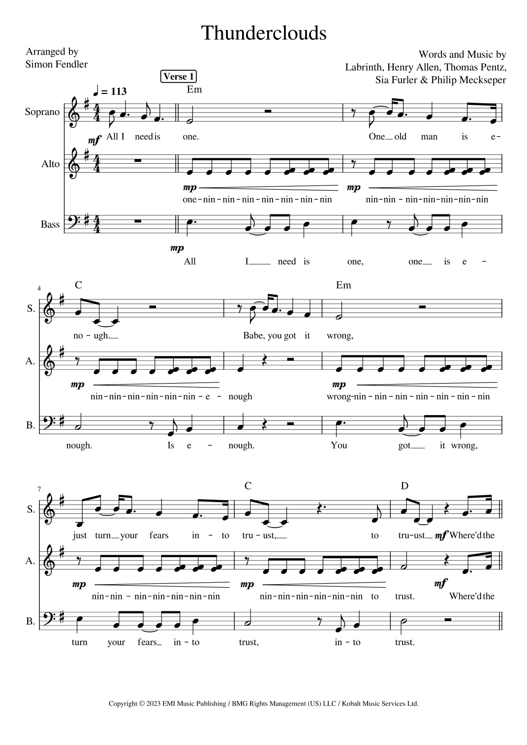 Thunderclouds (arr. Simon Fendler)