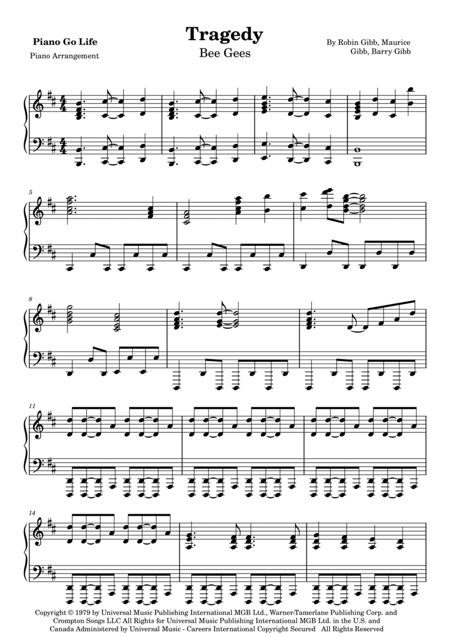 Tragedy (arr. Piano Go Life)