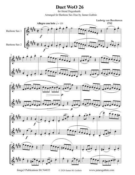 Beethoven: Duet WoO 26 for Baritone Sax Duo (arr. James Guthrie, ASCAP)