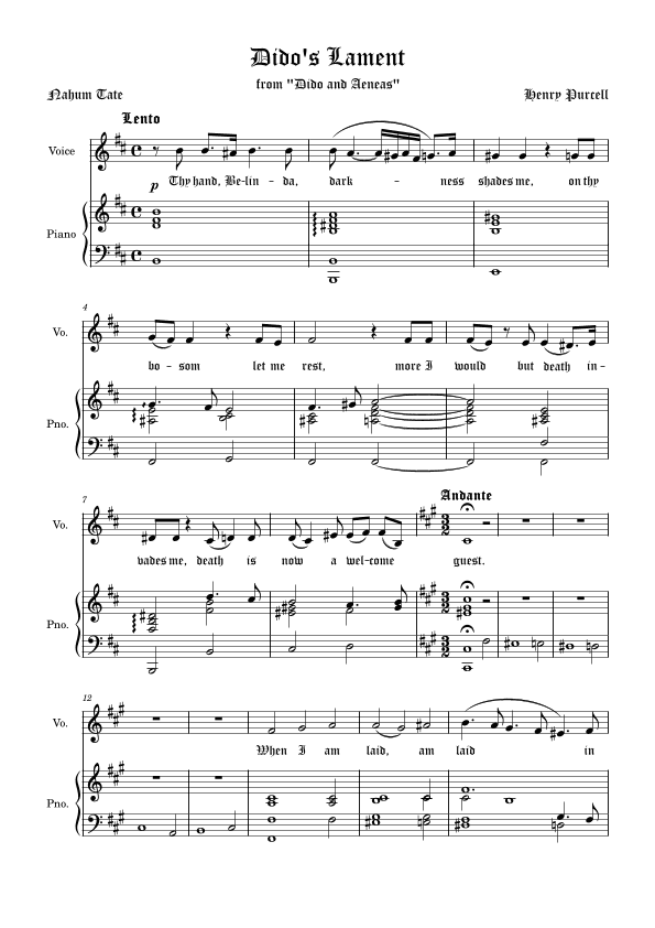Dido`s Lament F-sharp minor Medium voice Modified arrangement (arr. Vladyslav Panfilenko)