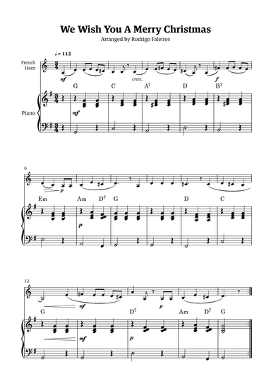We Wish You a Merry Christmas (for solo french horn with piano accompaniment) (arr. Rodrigo Faleiros)