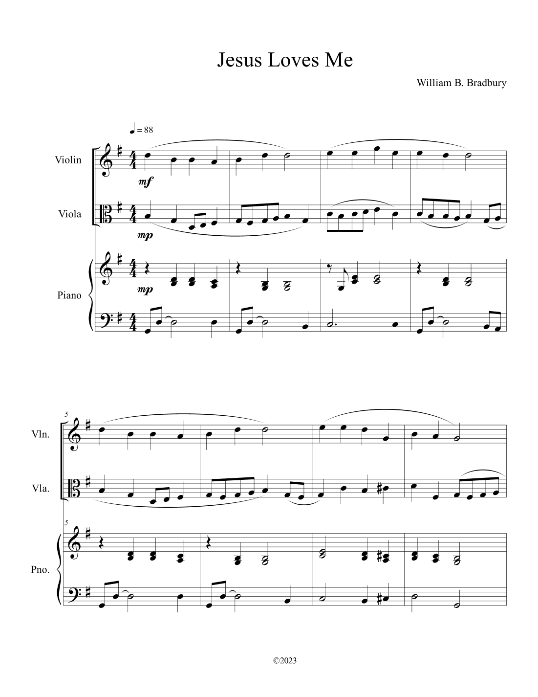 Jesus Loves Me (Violin and Viola Duet with Piano Accompaniment) (arr. B. C. Dockery)