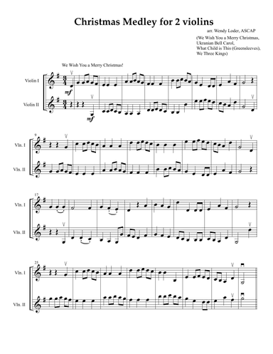 Christmas Carols for Violin (Treble) Duet (arr. Wendy Loder, ASCAP)