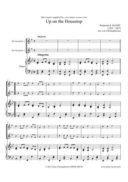 Up on the Housetop - 2 Alto Saxes and Piano (arr. Anne L Christopherson GRSM ARCM)