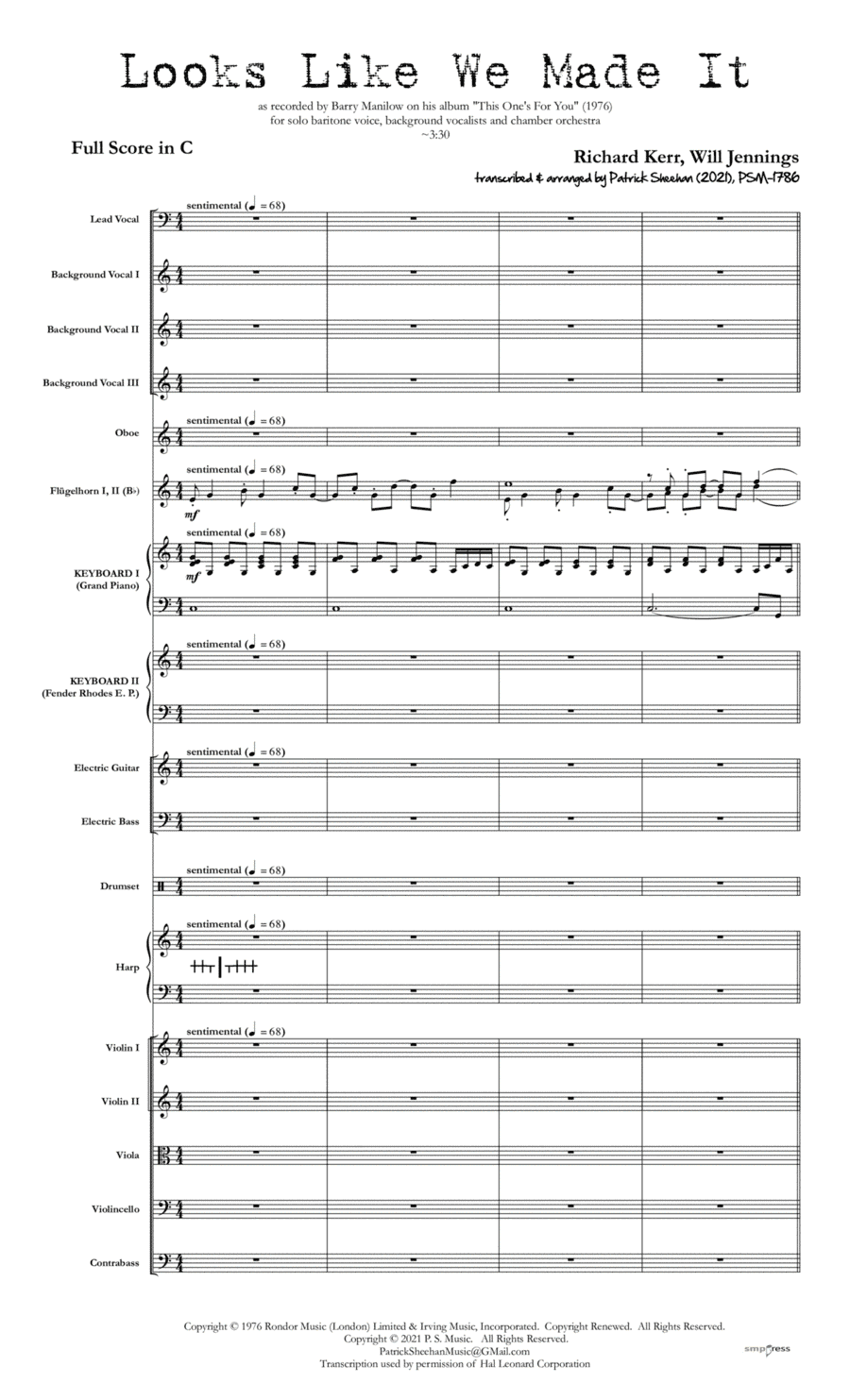 Looks Like We Made It (arr. Patrick Sheehan)