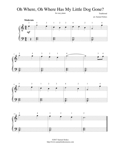 Oh Where, Oh Where Has My Little Dog Gone? - for easy piano (arr. Samuel Stokes)