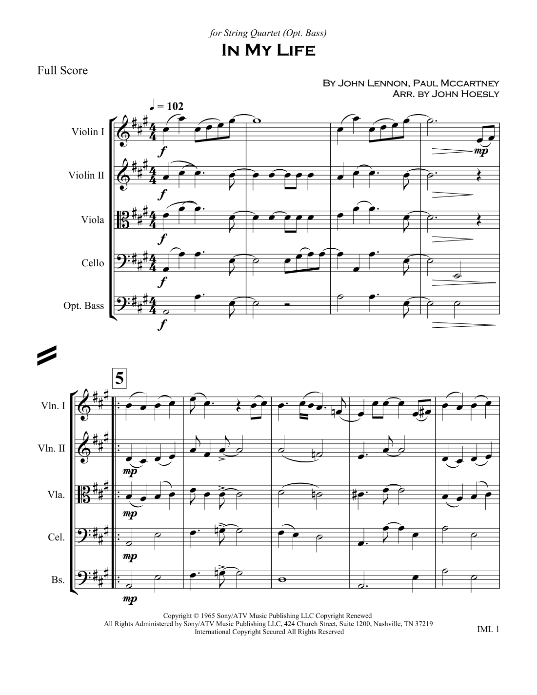 In My Life (arr. John Hoesly)