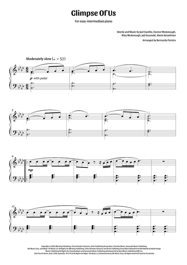 Glimpse Of Us (arr. Bernardo Pereira)
