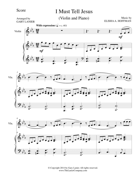 I MUST TELL JESUS (Violin/Piano and Violin Part) (arr. Gary Lanier)