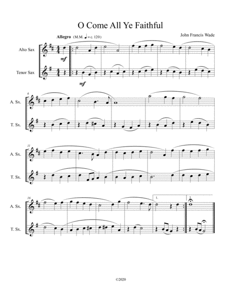 O Come All Ye Faithful (alto and tenor sax duet) (arr. B C Dockery)