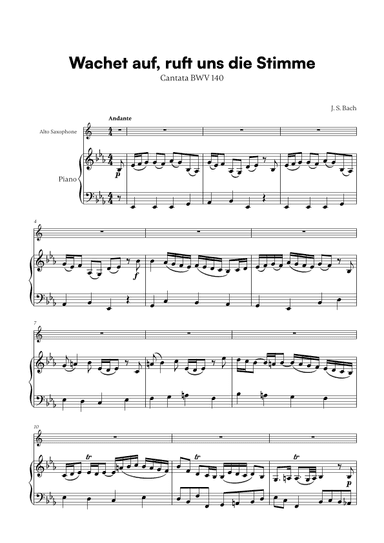 Wachet auf, ruft uns die Stimme (for Alto Sax and Piano) (arr. Cadenza Editions)