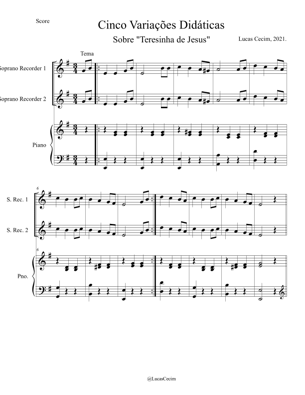 Five simple variations on a Brazilian folk song