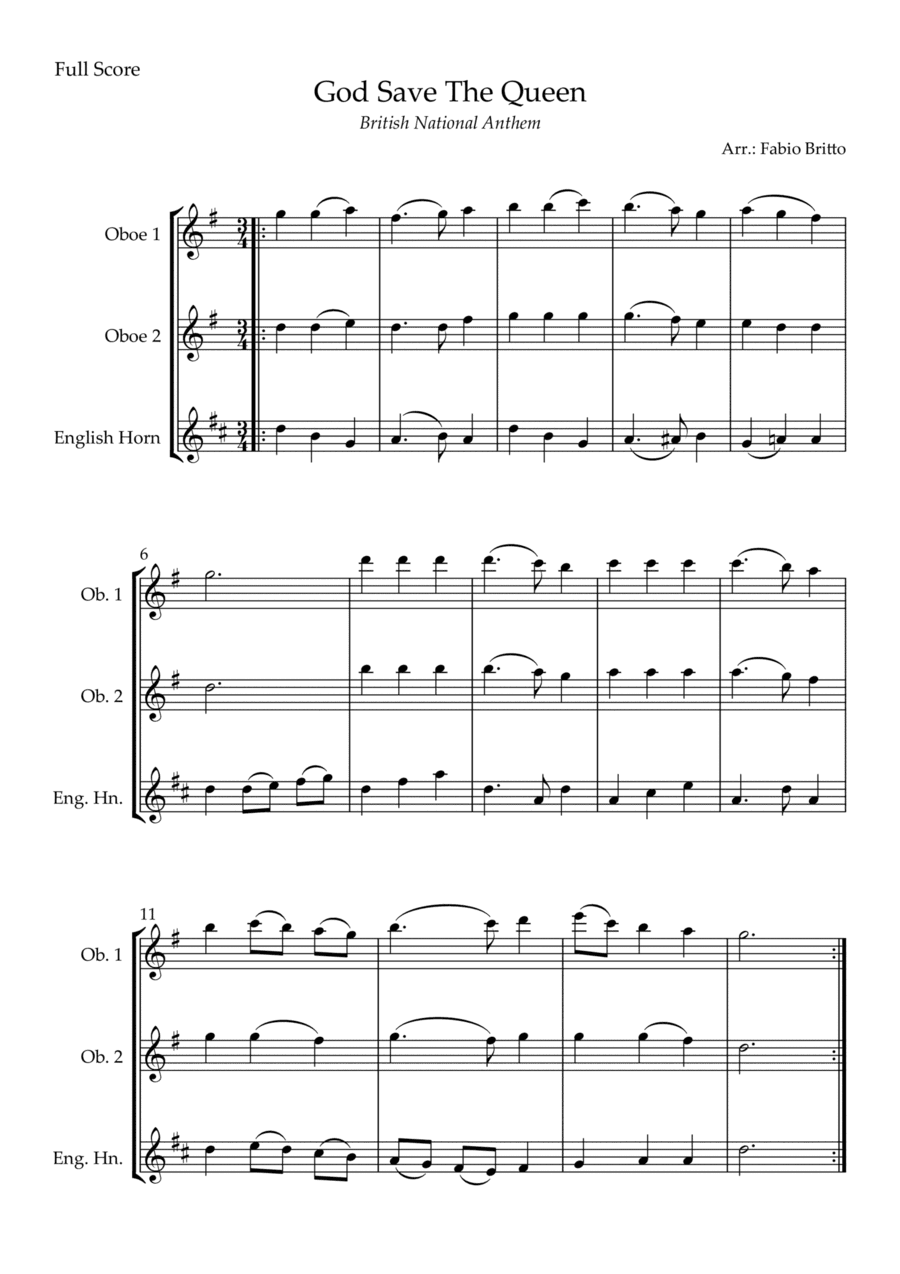 God Save The Queen (British National Anthem) for Woodwind Trio (arr. Fabio Britto)