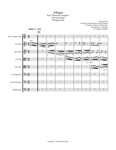Allegro (from "Sonata for Trumpet") (Bb) (String Septet - 2 Violins, 2 Violas, 2 Cellos, 1 Bass with (arr. Regis Bookshar)
