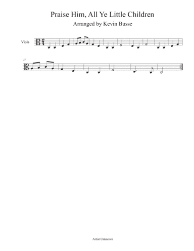 Praise Him, All Ye Little Children (Easy key of C) - Viola (arr. Kevin Busse)