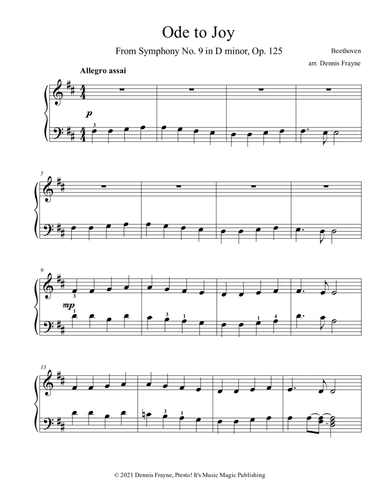 Ode to Joy (Finale from Symphony No. 9 in D minor, Op. 125) (arr. Presto! It's Music Magic Publishing)