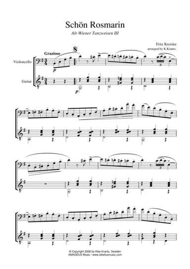 Schon Rosmarin for cello and guitar (arr. Amadeus Music)