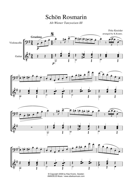 Schon Rosmarin for cello and guitar (arr. Amadeus Music)