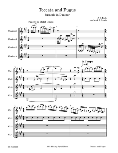 Tocatta and Fugue: formerly in D minor - Clarinet Quartet (arr. Mark R Lewis)