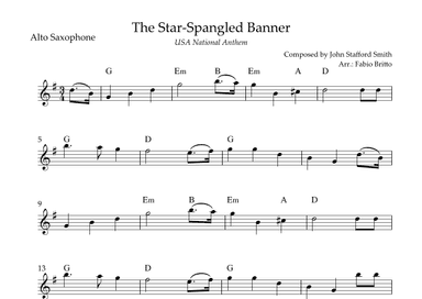 The Star Spangled Banner (USA National Anthem) for Alto Saxophone Solo with Chords (Bb Major) (arr. Fabio Britto)