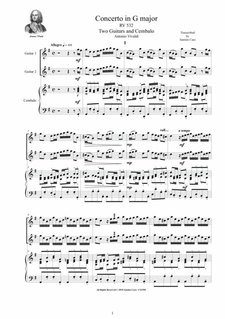 Vivaldi – Concerto in G major RV 532 for Two Guitars and Cembalo or Piano (arr. Santino Cara)