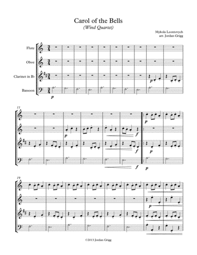 Carol of the Bells (Wind Quartet) (arr. Jordan Grigg)