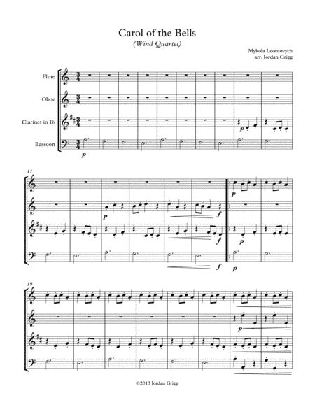 Carol of the Bells (Wind Quartet) (arr. Jordan Grigg)
