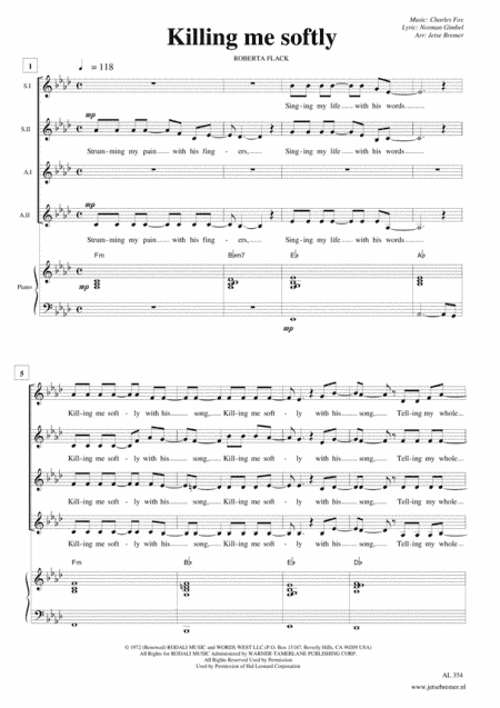 Killing Me Softly With His Song (arr. Jetse Bremer)