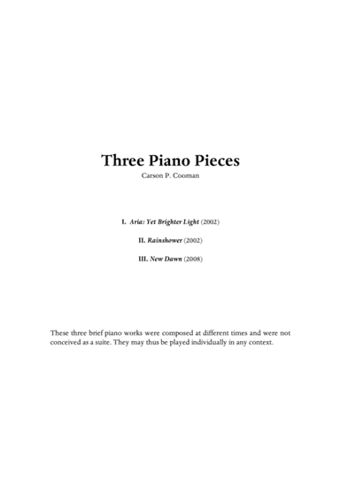 Carson Cooman: Three Piano Pieces for piano