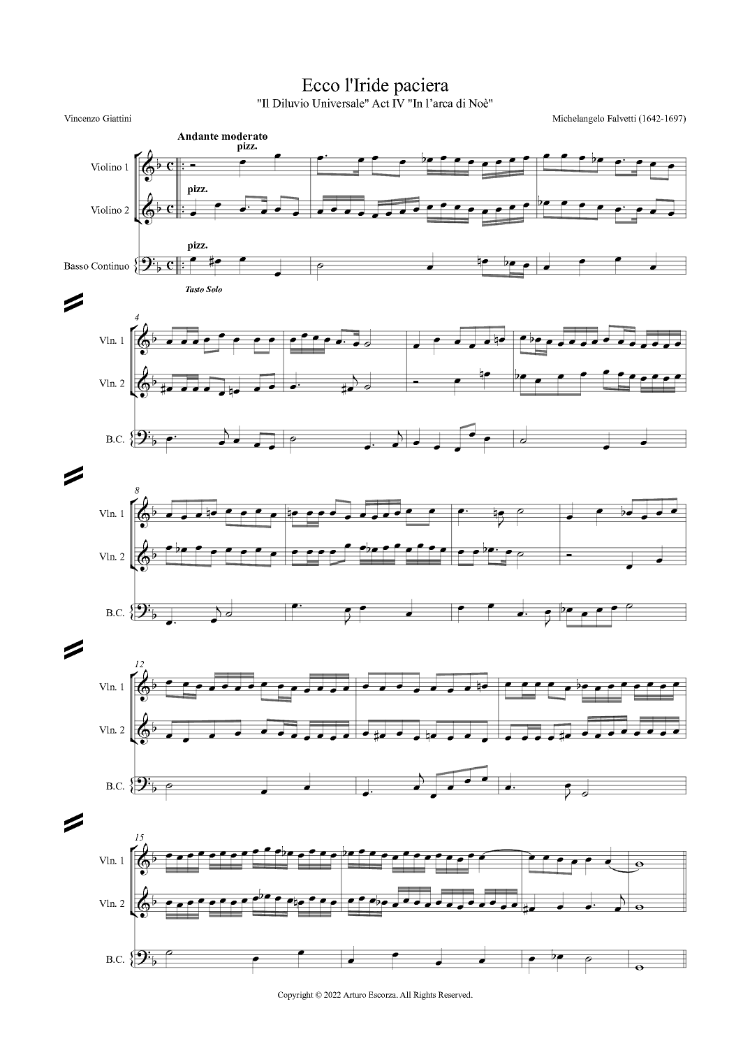 "Ecco l'Iride paciera" from "Il Diluvio Universale" by Michelangelo Falvetti - Score Only (arr. Arturo Escorza)