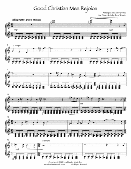 Good Christian Men, Rejoice - a Contemporary Piano Solo (arr. Len Rhodes)