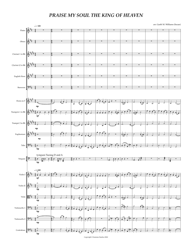 PRAISE MY SOUL THE KING OF HEAVEN FOR FULL ORCHESTRA (arr. Garth Williams)