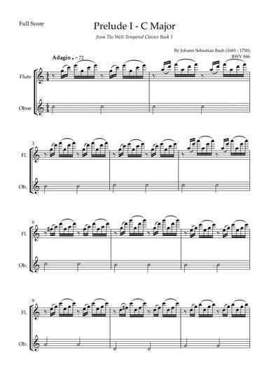 Prelude 1 in C Major BWV 846 (from Well-Tempered Clavier Book 1) for Flute & Oboe Duo (arr. Fabio Britto)