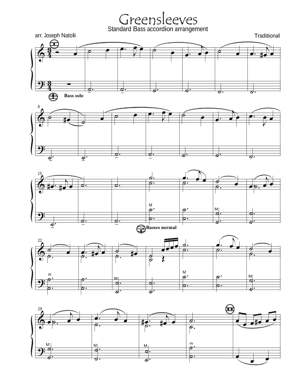 Greensleeves (standard bass accordion) (arr. Joseph Natoli)