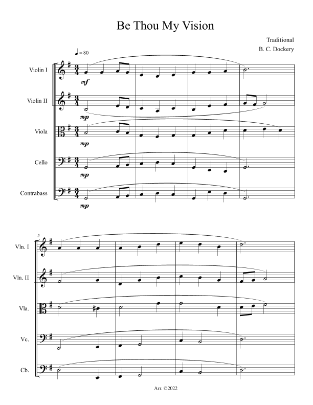 Be Thou My Vision (String Orchestra or Quintet) (arr. B. C. Dockery)