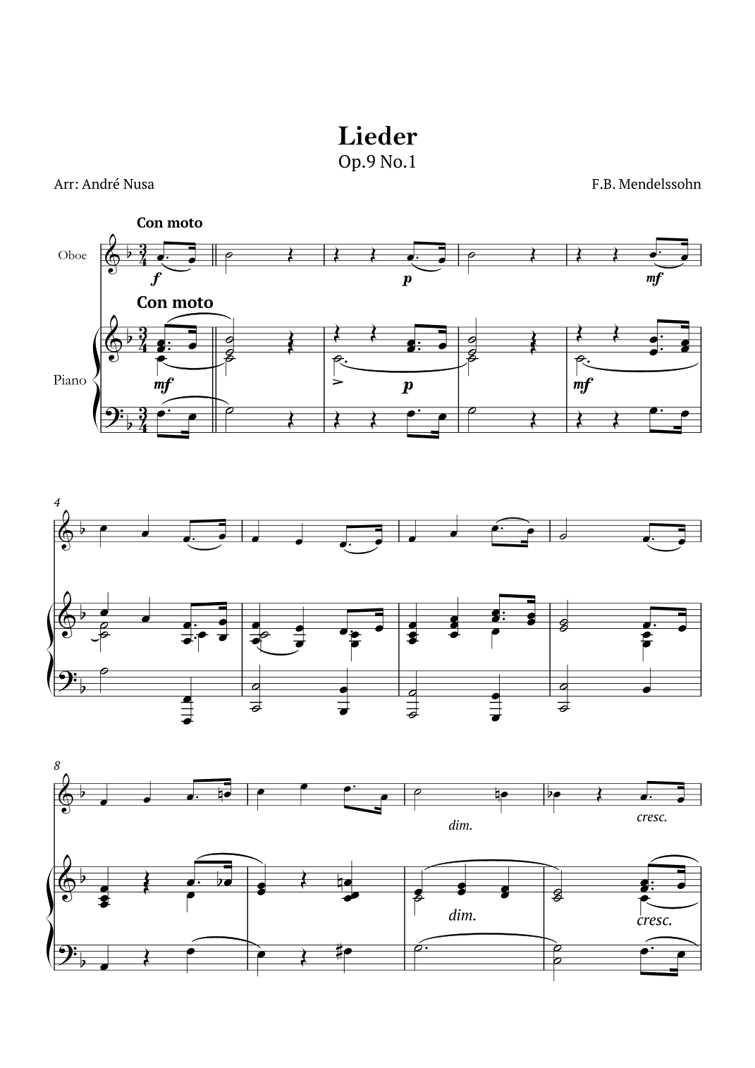 Lieder Op.9 No.1 (arr. André Nusa)