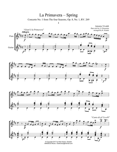 Allegro (i) from La Primavera (Spring) RV. 269 for flute (violin) and guitar (arr. K. Krantz)