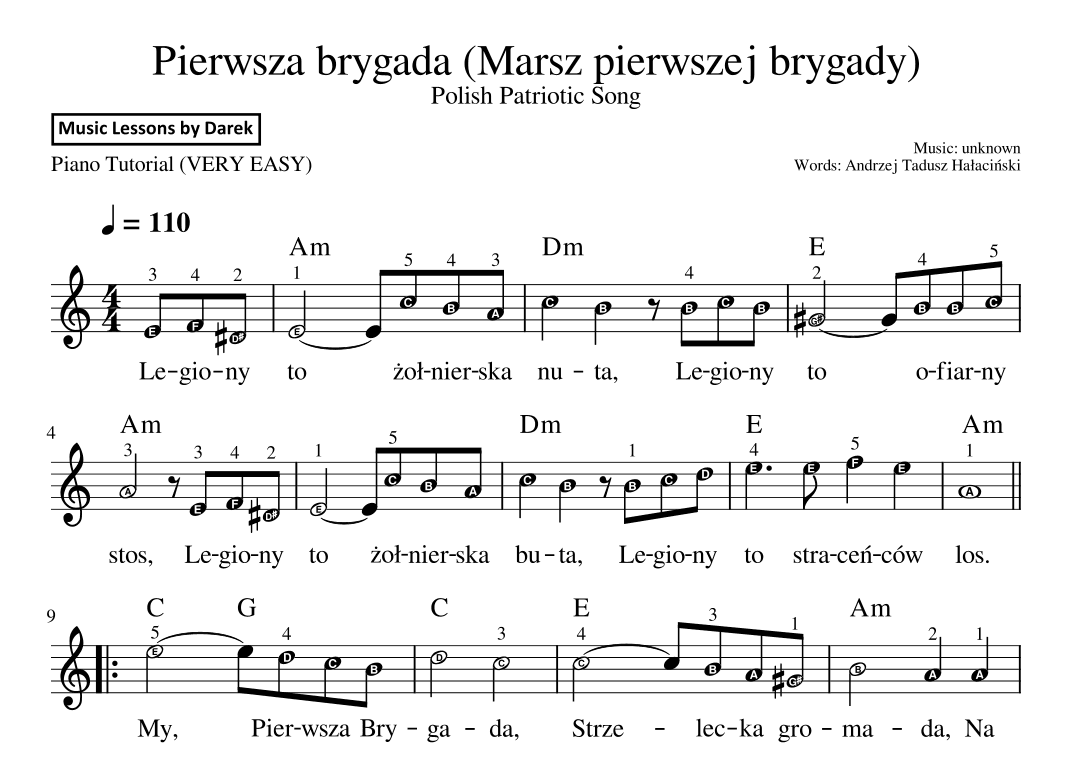 Pierwsza brygada (Marsz pierwszej brygady) / We Are the First Brigade [VERY EASY PIANO] (arr. Darek)