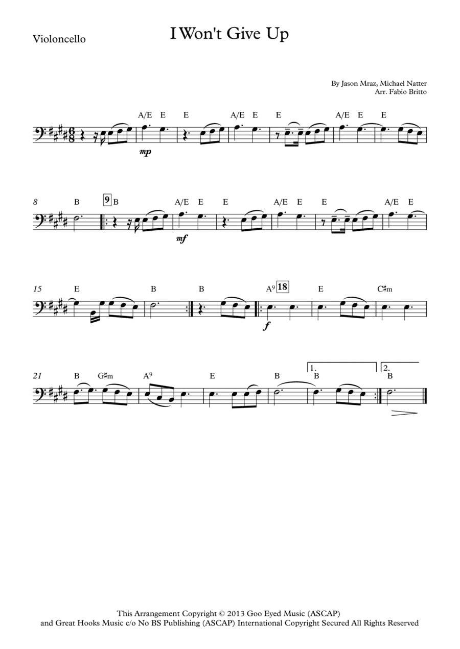 I Won't Give Up (arr. Fabio Britto)