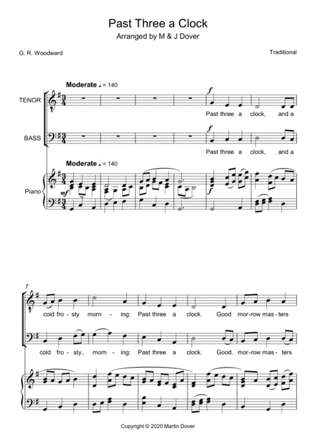 Past Three a Clock (Past Three O'Clock) - Two part Choir - TB - Lower Voices (arr. M & J Dover)