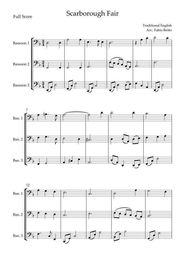 Scarborough Fair for Bassoon Trio (arr. Fabio Britto)