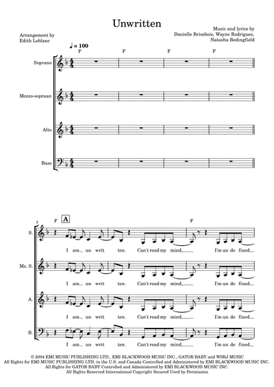 Unwritten (arr. Edith Leblanc)