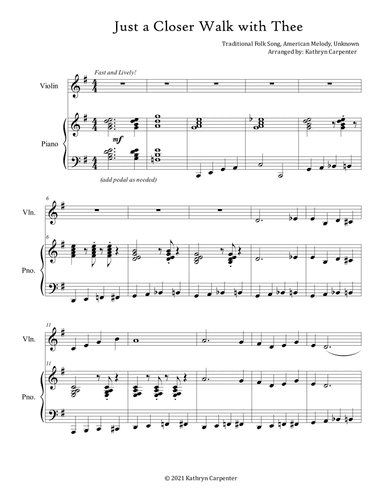 Just a Closer Walk with Thee (Piano and Violin) (arr. Kathryn Carpenter)
