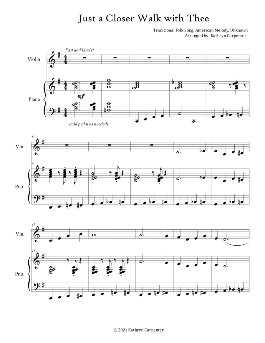 Just a Closer Walk with Thee (Piano and Violin) (arr. Kathryn Carpenter)