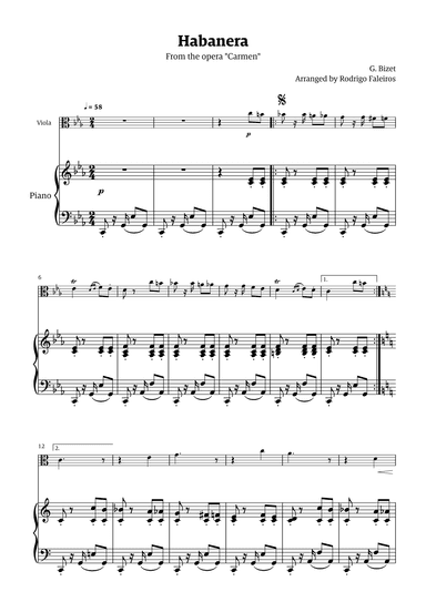 Habanera (for solo viola w/ piano accompaniment) (arr. Rodrigo Faleiros)