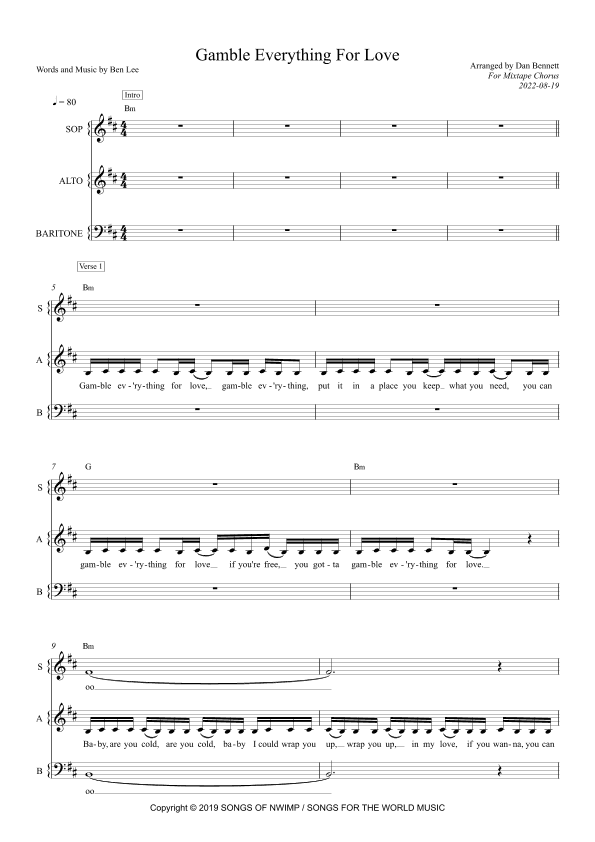Gamble Everything For Love (arr. Dan Bennett)