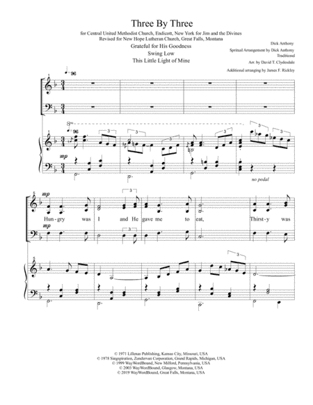 Three By Three - Grateful for His Goodness, Swing Low, This Little Light of Mine (SAB) (arr. WayWordBound)